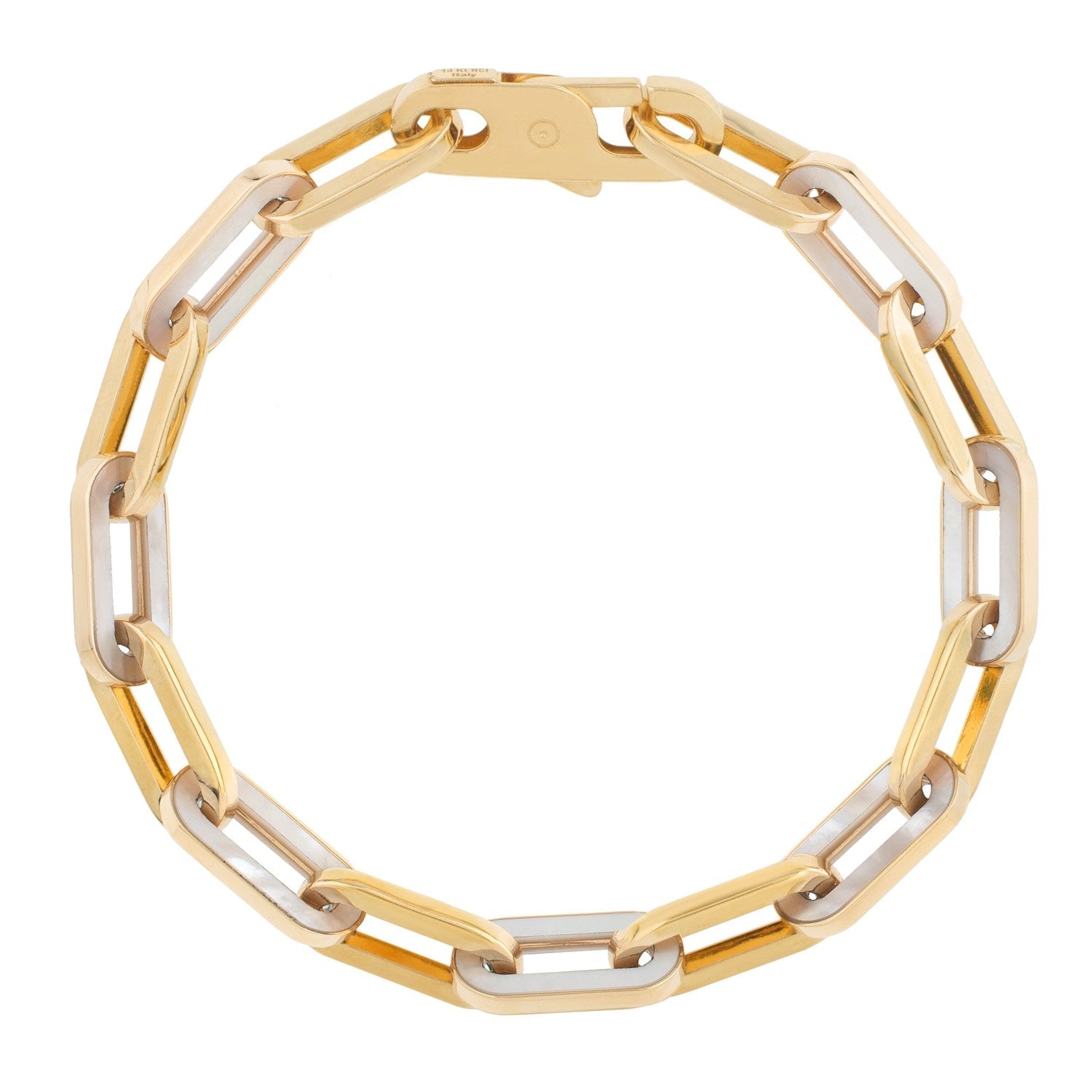 14k Yellow Gold MOP Paperclip Gem Link Bracelet (7.00 mm) Bids.com