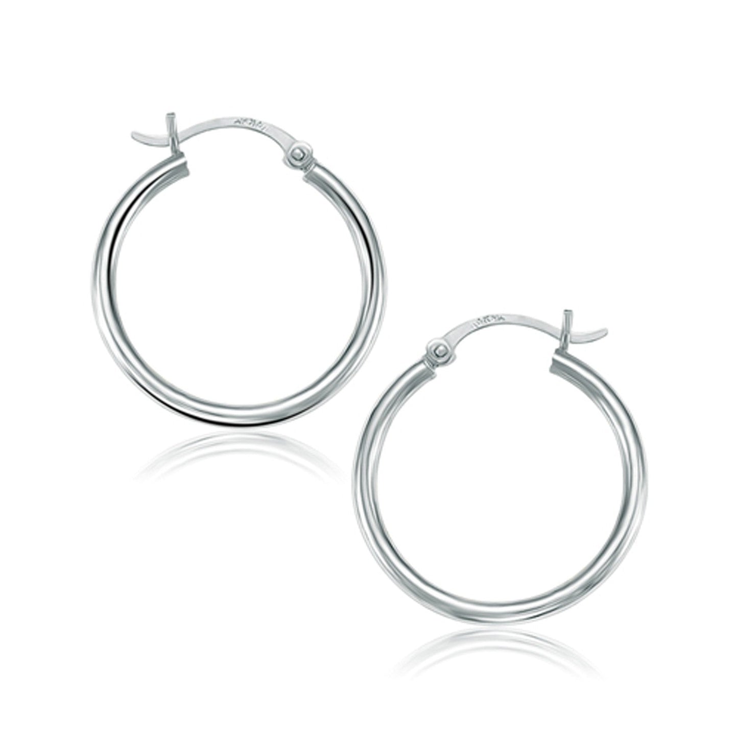 14k White Gold Polished Hoop Earrings (25 mm) Bids.com