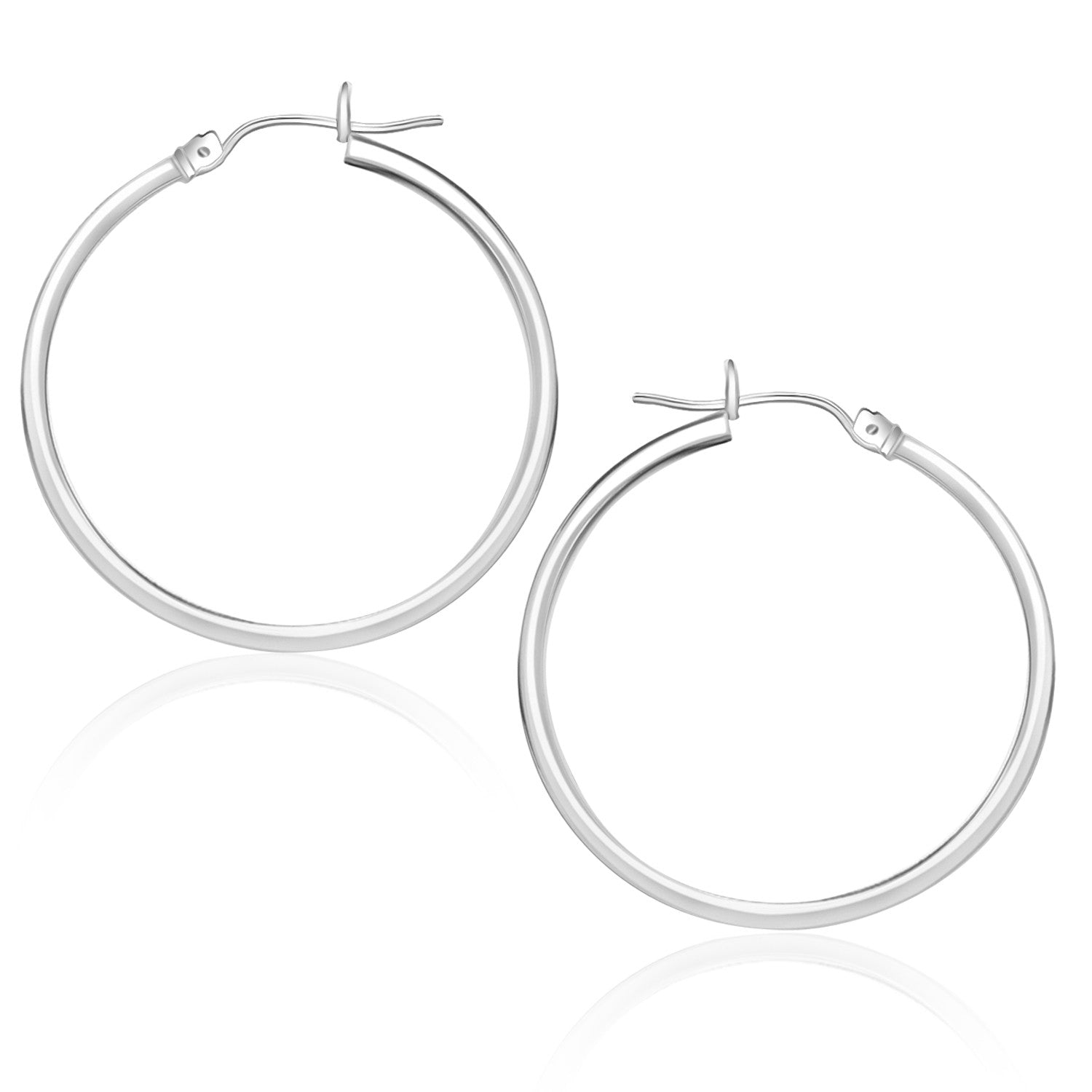 14k White Gold Polished Hoop Earrings (25 mm) Bids.com