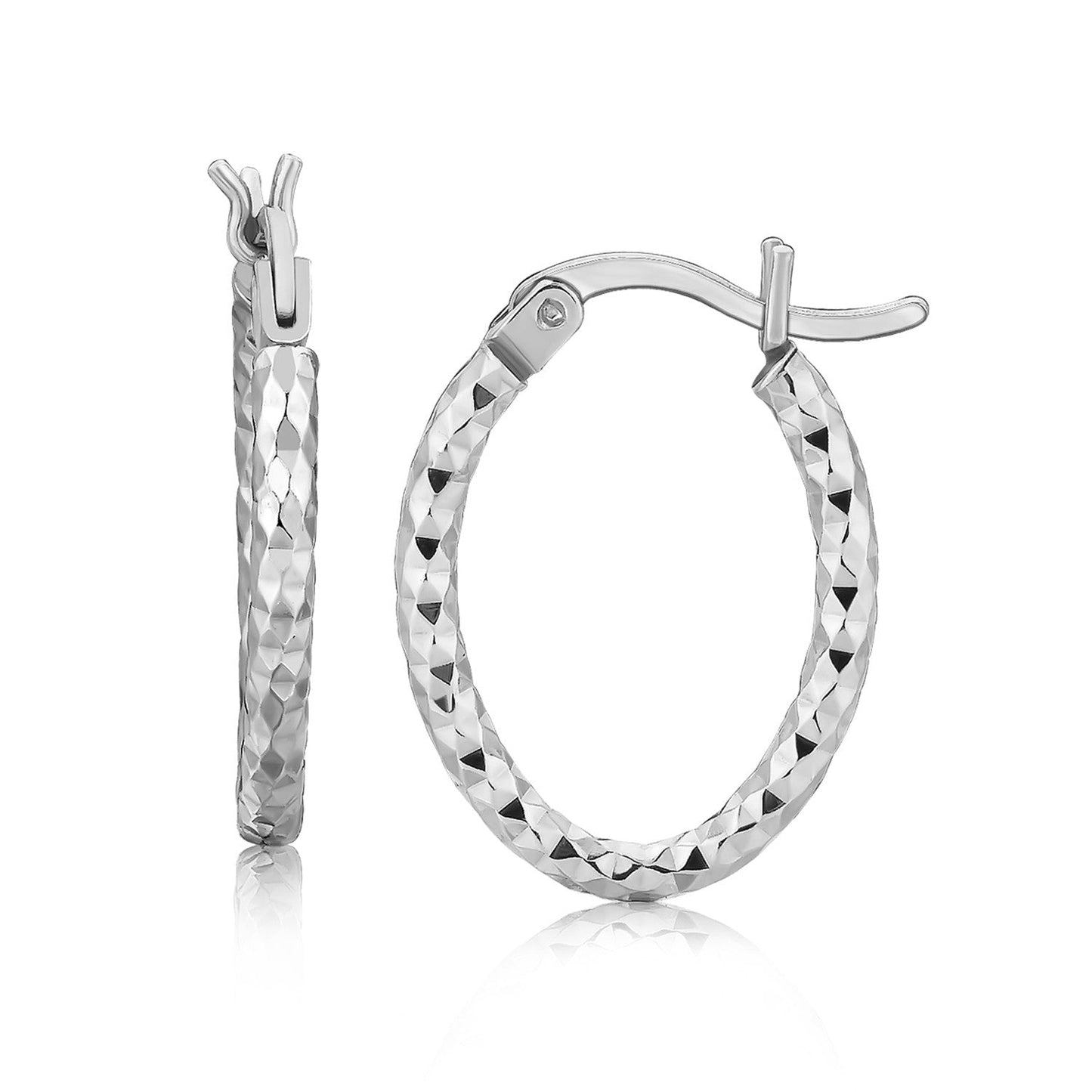 Sterling Silver Rhodium Plated Small Oval Hoop Diamond Cut Textured Earrings Bids.com