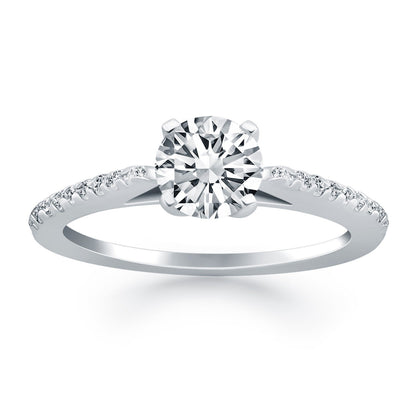14k White Gold Micro Prong Diamond Cathedral Engagement Ring Bids.com