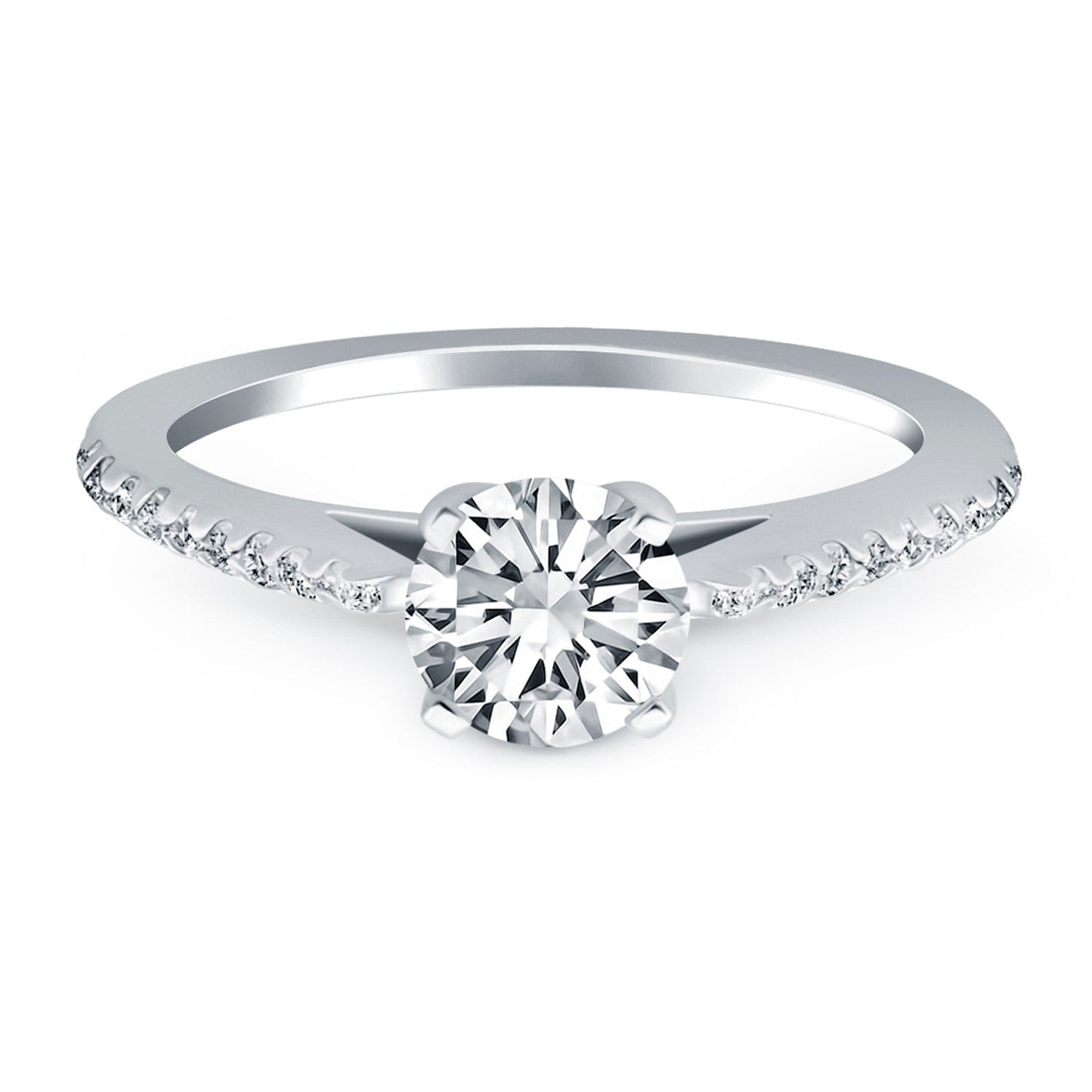 14k White Gold Micro Prong Diamond Cathedral Engagement Ring Bids.com