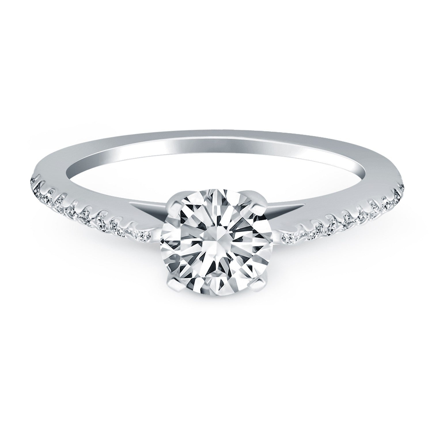 14k White Gold Micro Prong Diamond Cathedral Engagement Ring Bids.com