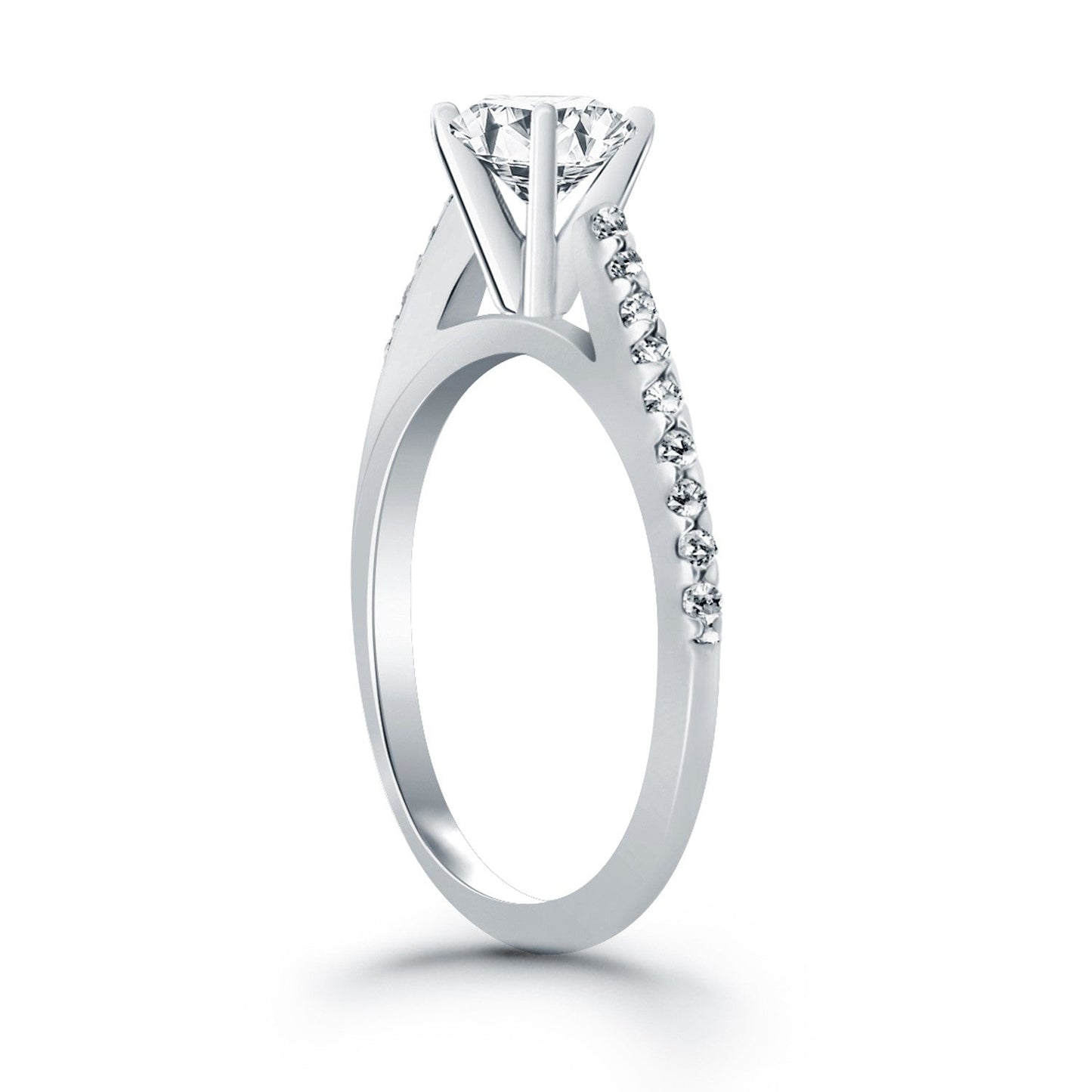 14k White Gold Micro Prong Diamond Cathedral Engagement Ring Bids.com