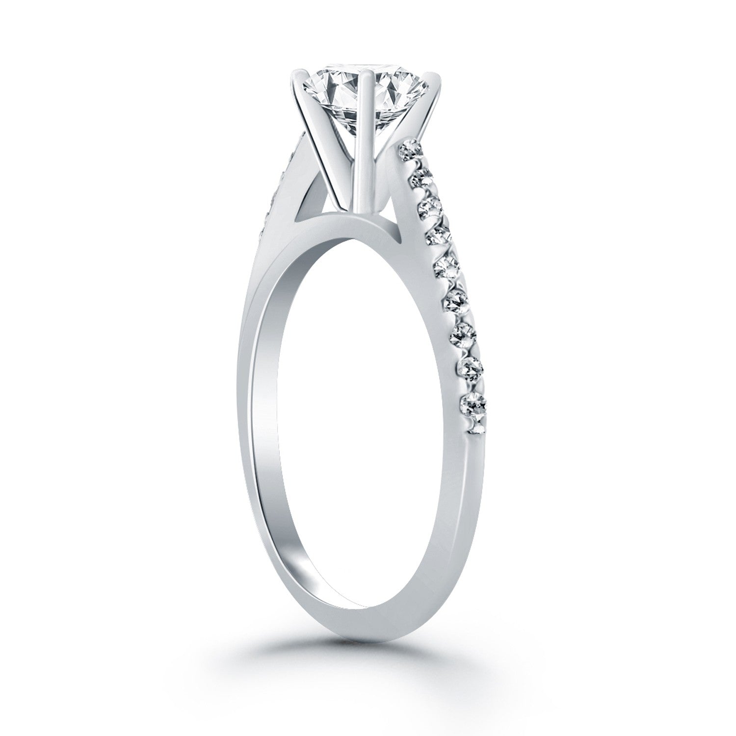 14k White Gold Micro Prong Diamond Cathedral Engagement Ring Bids.com