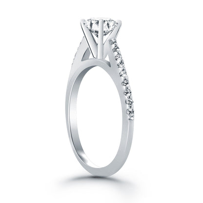 14k White Gold Micro Prong Diamond Cathedral Engagement Ring Bids.com