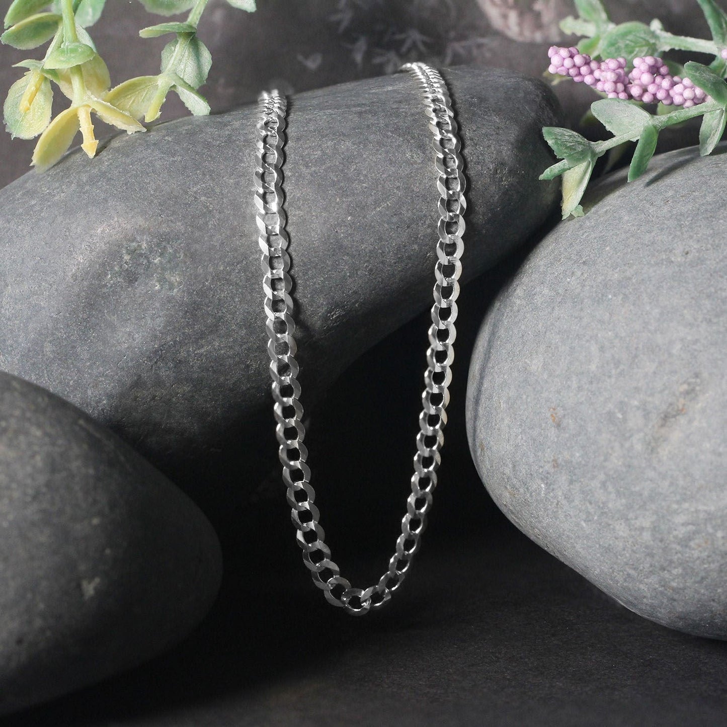 3.6mm 14k White Gold Solid Curb Chain Bids.com