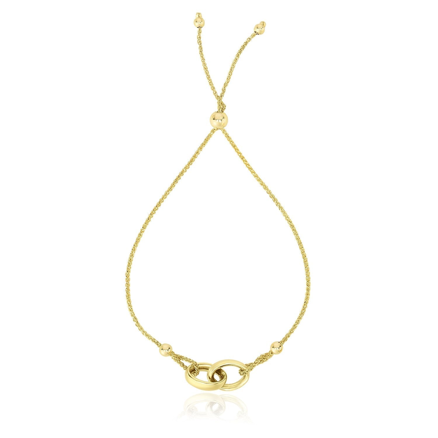 14k Yellow Gold Entwined Rings Adjustable Lariat Style Bracelet Bids.com