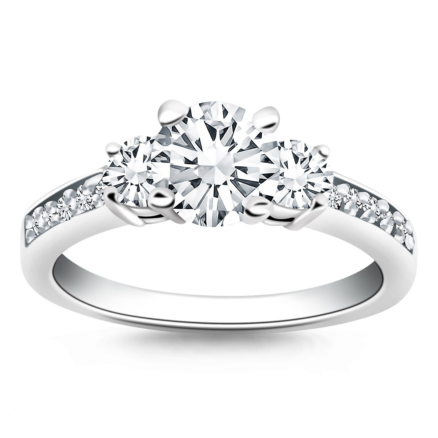 14k White Gold Three Stone Engagement Ring with Diamond Band Bids.com