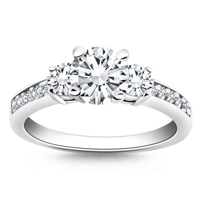 14k White Gold Three Stone Engagement Ring with Diamond Band Bids.com