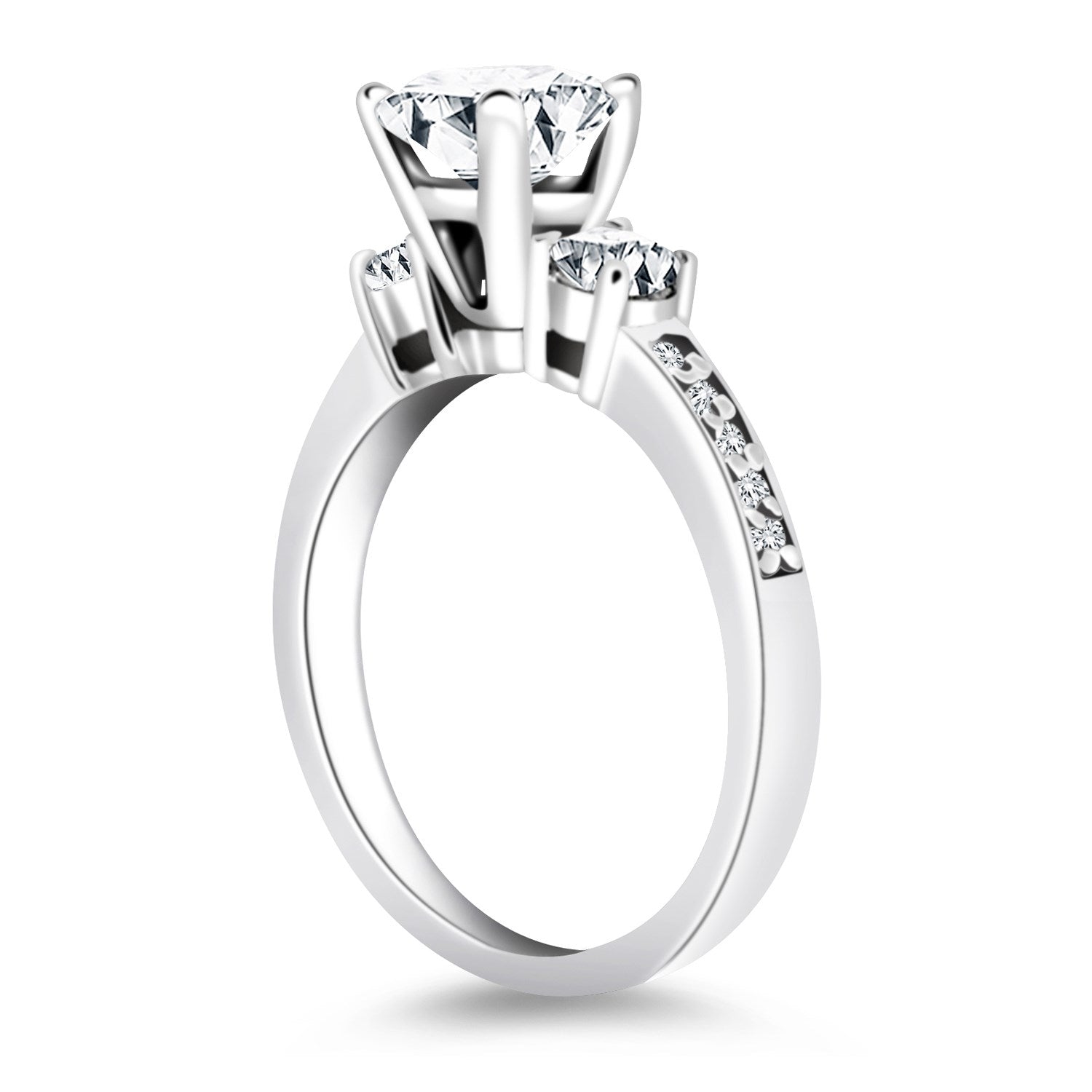 14k White Gold Three Stone Engagement Ring with Diamond Band Bids.com