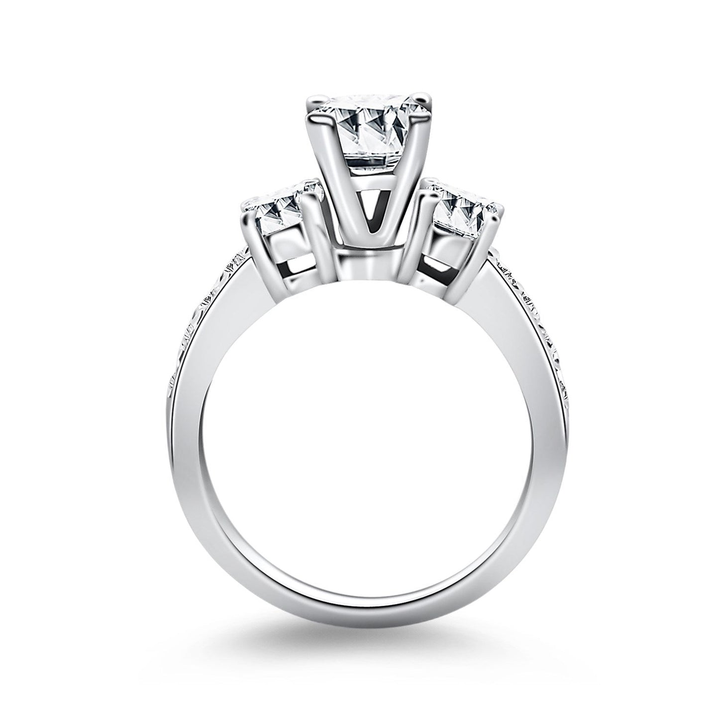 14k White Gold Three Stone Engagement Ring with Diamond Band Bids.com