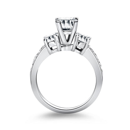 14k White Gold Three Stone Engagement Ring with Diamond Band Bids.com