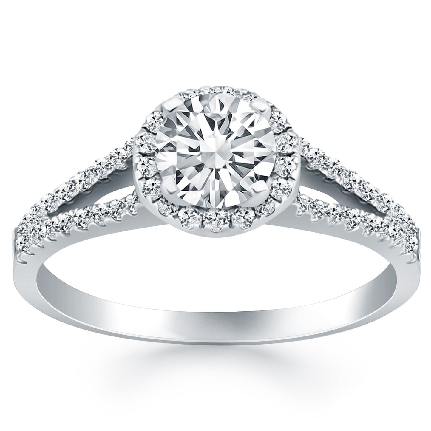14k White Gold Diamond Halo Split Shank Engagement Ring Bids.com