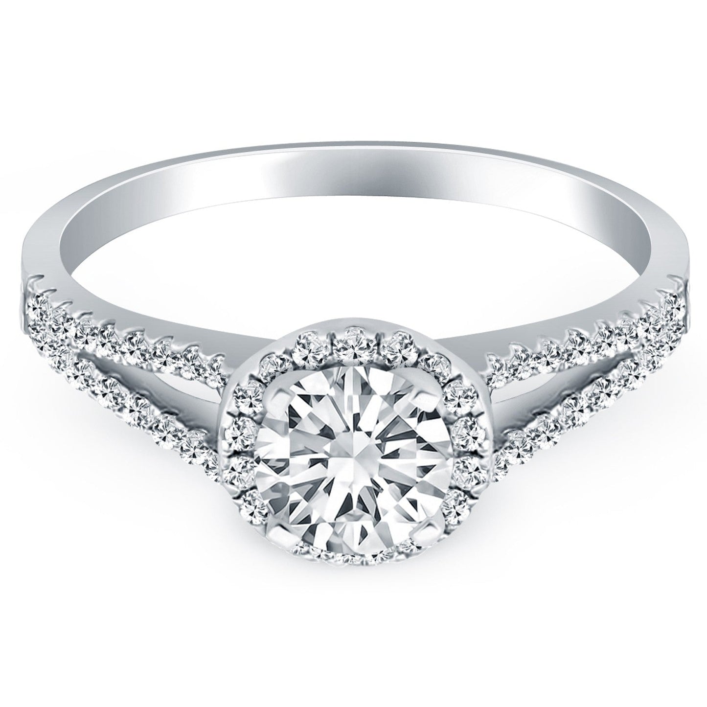 14k White Gold Diamond Halo Split Shank Engagement Ring Bids.com