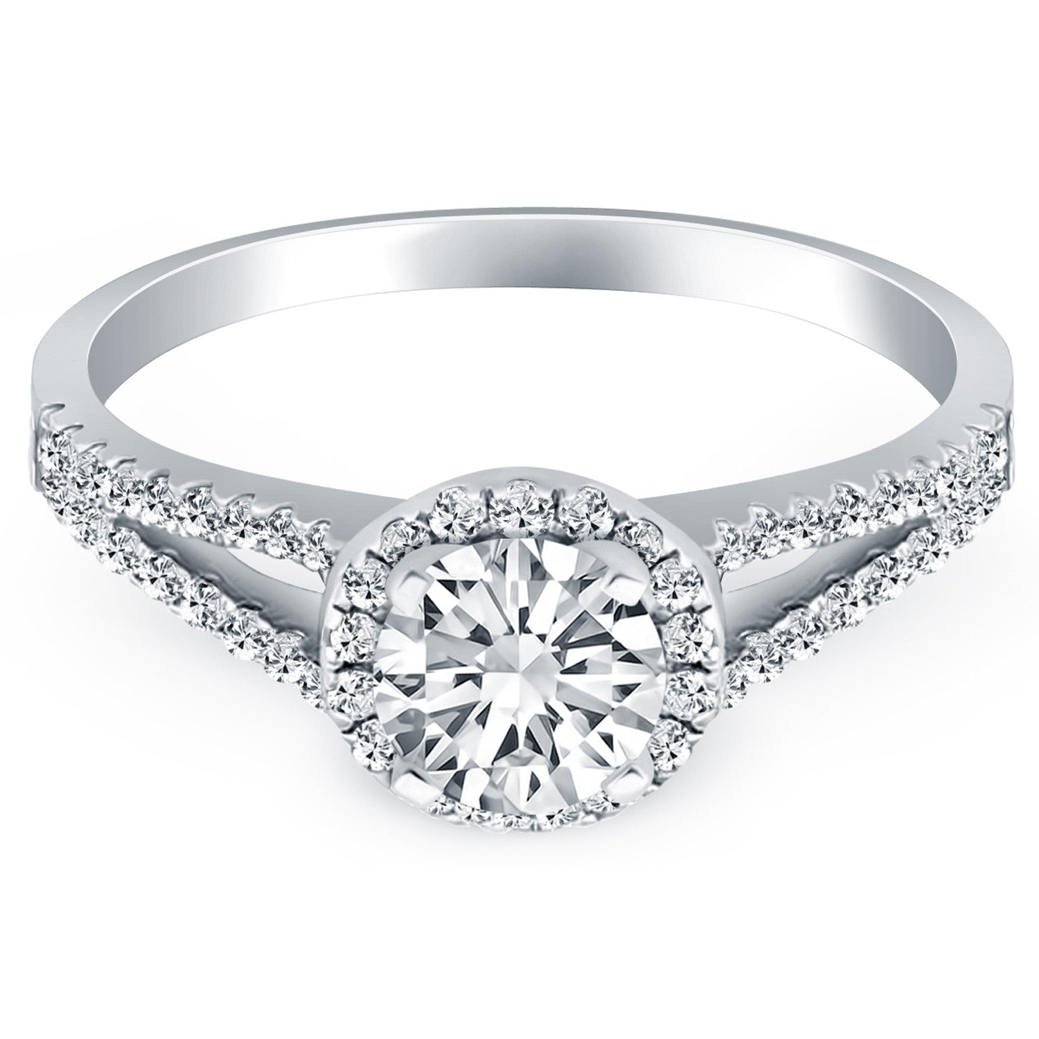 14k White Gold Diamond Halo Split Shank Engagement Ring Bids.com