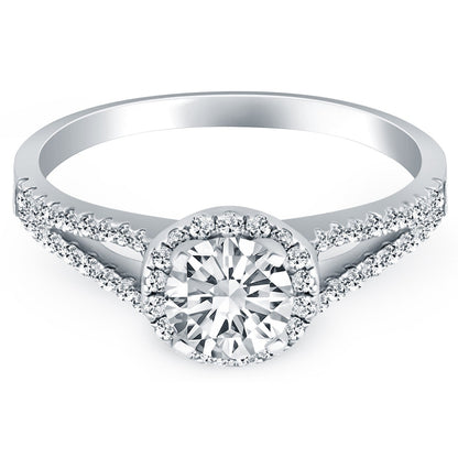 14k White Gold Diamond Halo Split Shank Engagement Ring Bids.com