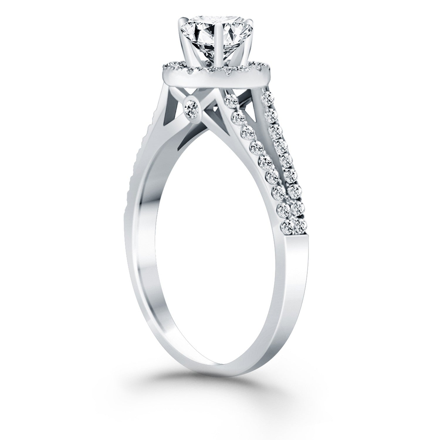 14k White Gold Diamond Halo Split Shank Engagement Ring Bids.com