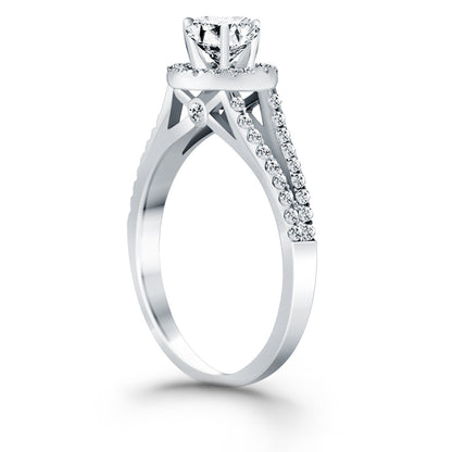 14k White Gold Diamond Halo Split Shank Engagement Ring Bids.com