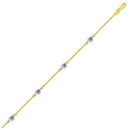 14k Two Tone Gold Anklet with Diamond Cut Heart Style Stations Bids.com