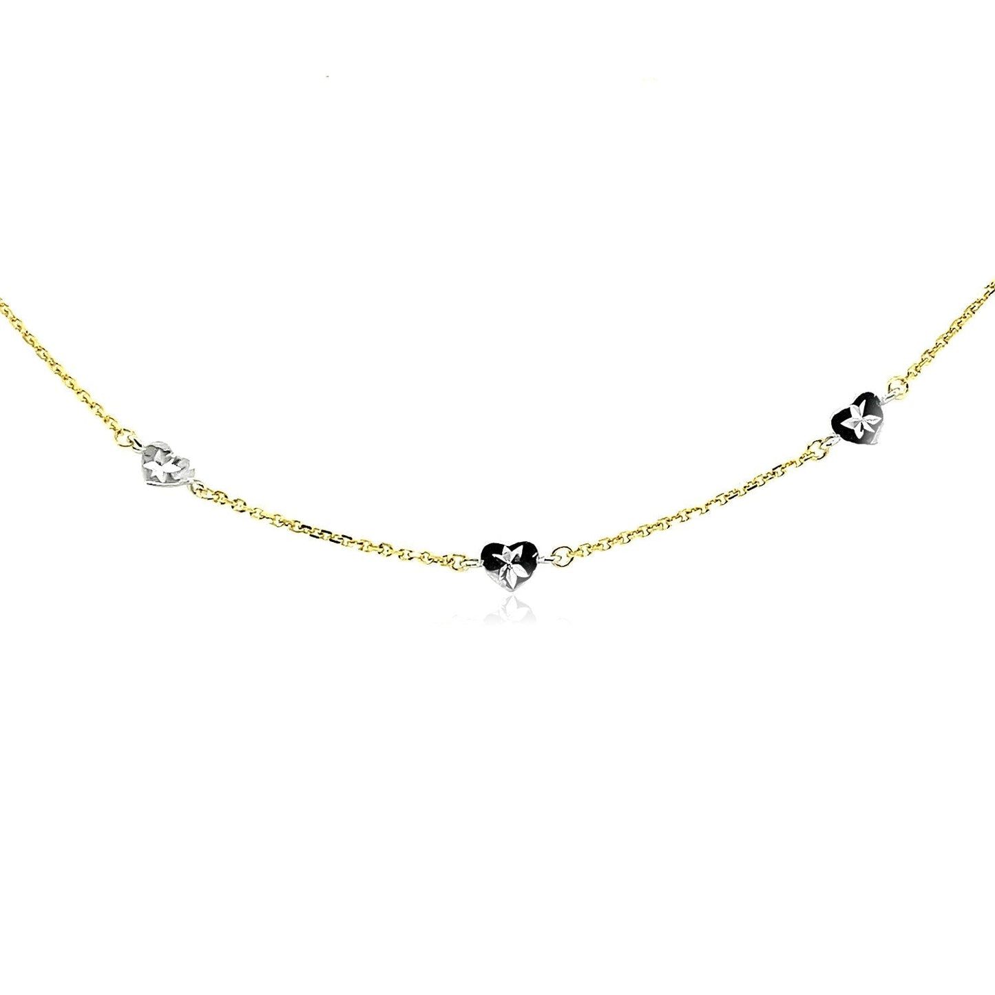 14k Two Tone Gold Anklet with Diamond Cut Heart Style Stations Bids.com