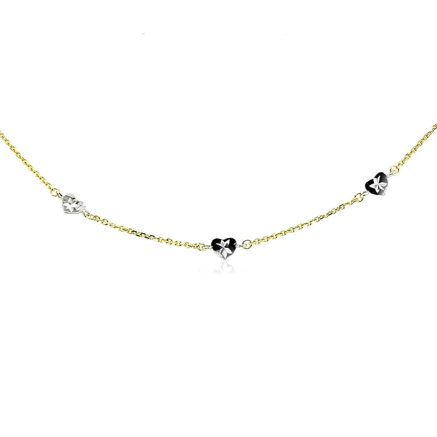14k Two Tone Gold Anklet with Diamond Cut Heart Style Stations Bids.com