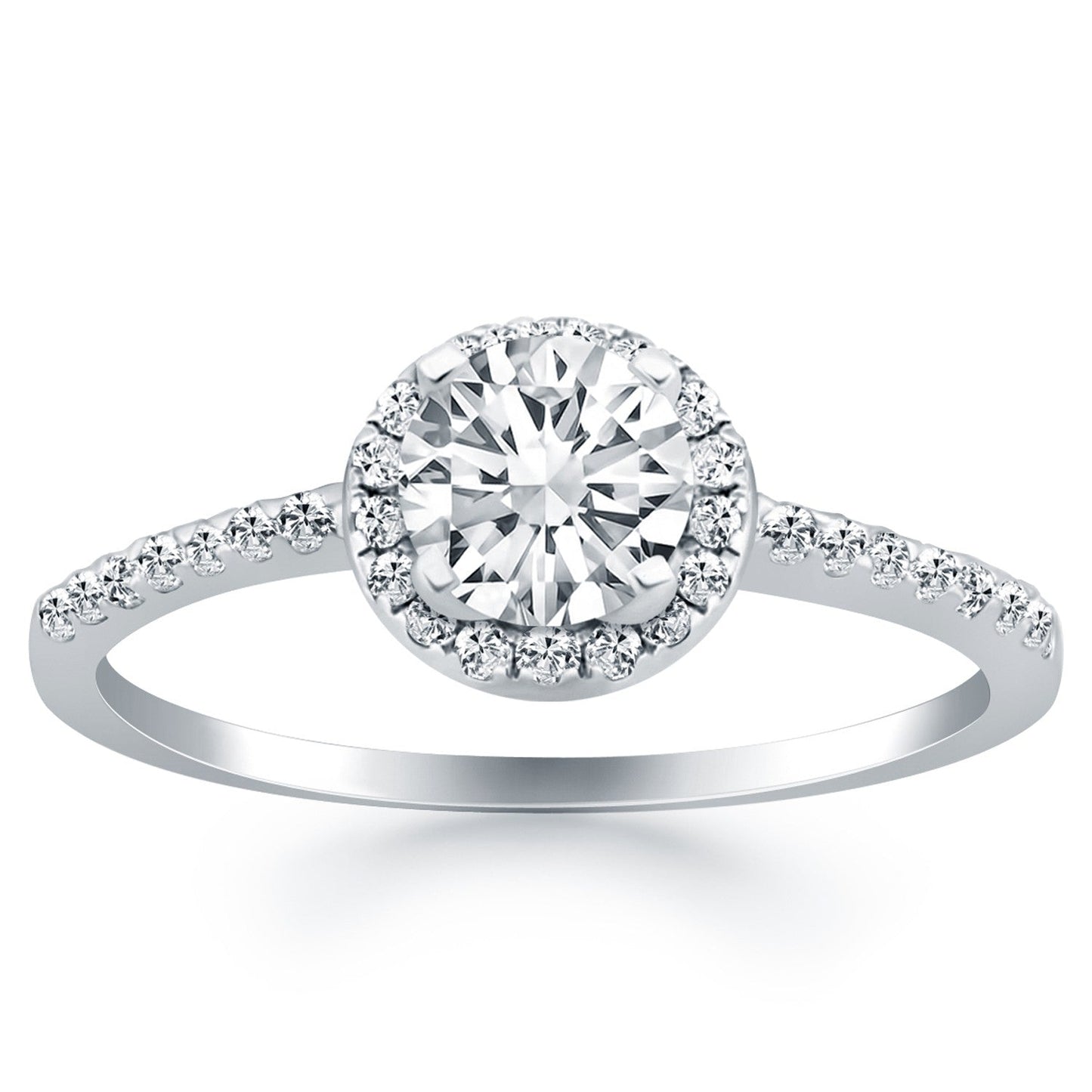 14k White Gold Diamond Halo Collar Engagement Ring Bids.com