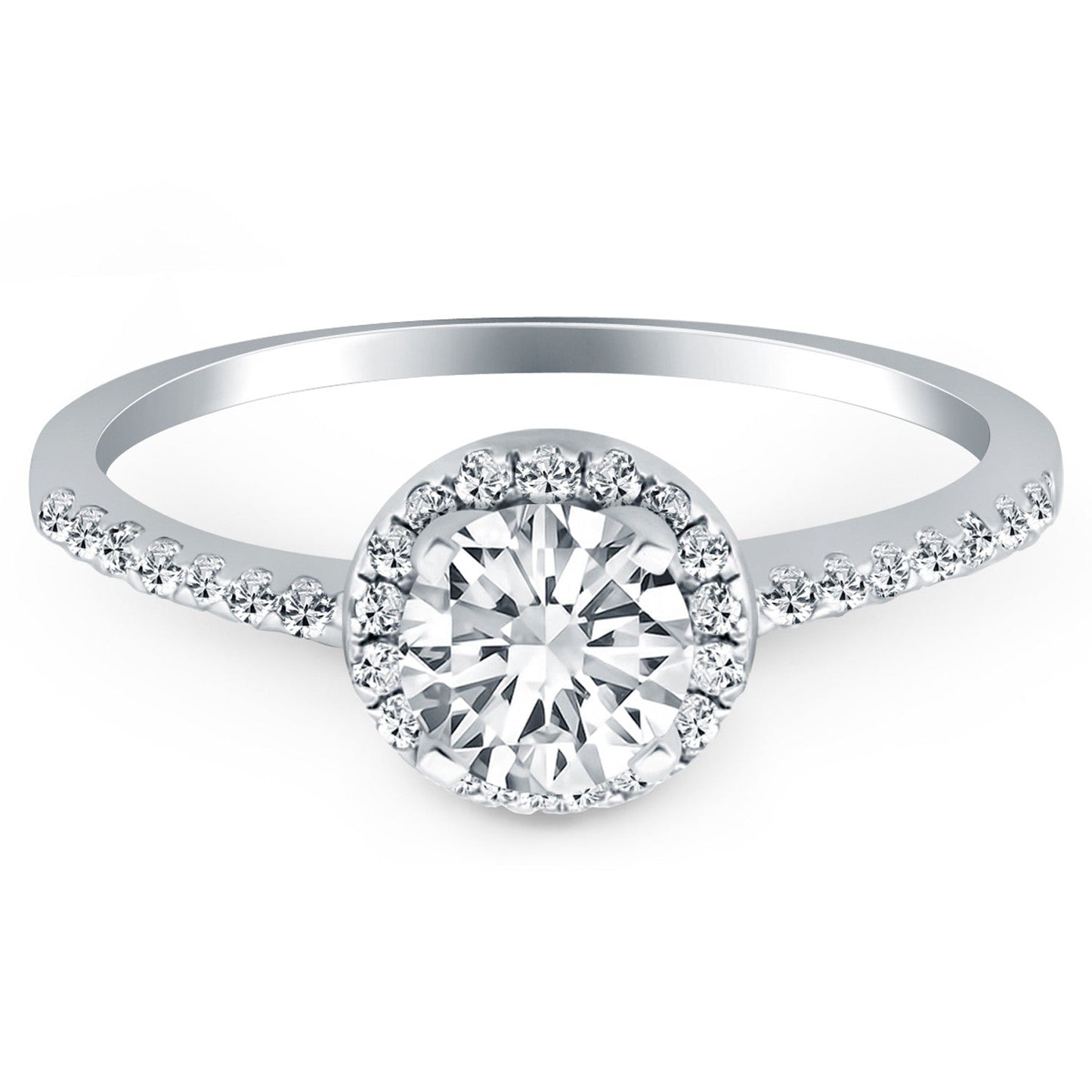 14k White Gold Diamond Halo Collar Engagement Ring Bids.com