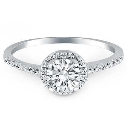 14k White Gold Diamond Halo Collar Engagement Ring Bids.com