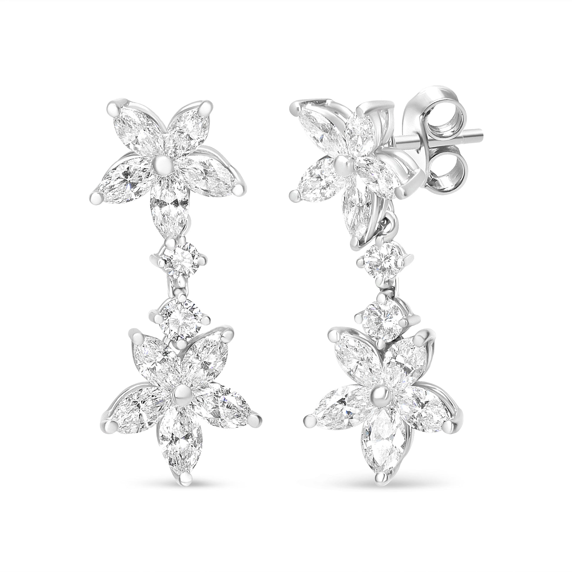 18k White Gold 6.0 Cttw Marquise Diamond Floral Dangle Drop Earrings (E-F Color, VS1-VS2 Clarity) Bids.com
