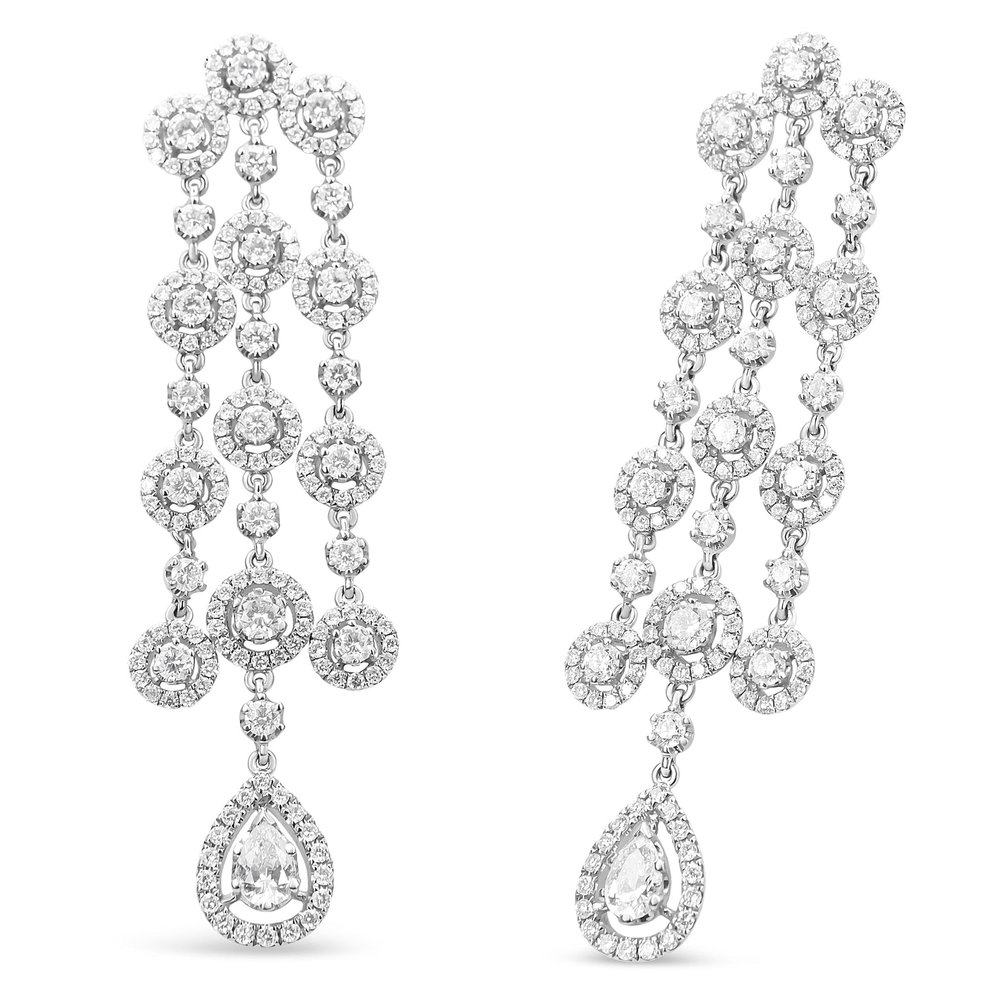 18K White Gold 4 3/4 Cttw Diamond Double Teardrop Waterfall Dangle Earrings (H-I Color, VS1-VS2 Clarity) Bids.com