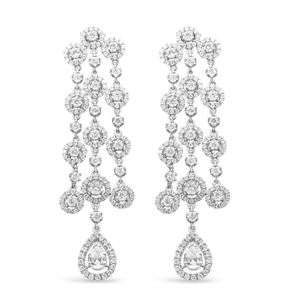 18K White Gold 4 3/4 Cttw Diamond Double Teardrop Waterfall Dangle Earrings (H-I Color, VS1-VS2 Clarity) Bids.com