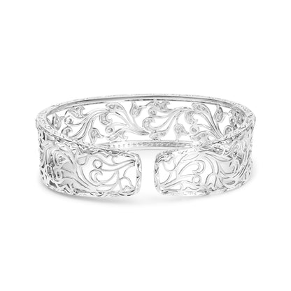 18K White Gold 3 1/4 Cttw Pave Diamond Openwork Floral Filigree Swirl Bangle Cuff Bracelet (H-I Color, VS2-SI1 Clarity) Bids.com