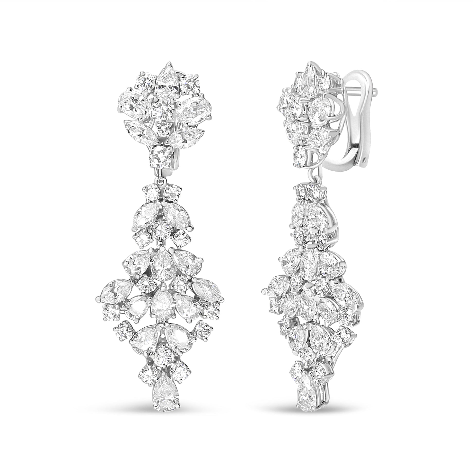 18K White Gold 9 1/2 Cttw Diamond Cluster Drop Dangle Clip-On Earrings (F-G Color, VS1-VS2 Clarity) Bids.com