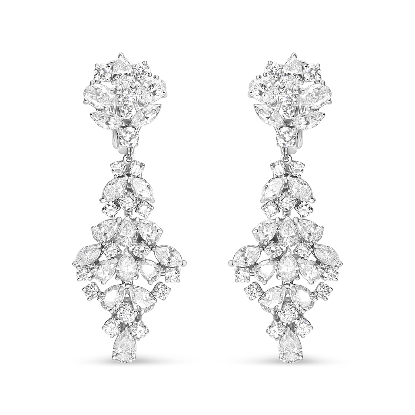 18K White Gold 9 1/2 Cttw Diamond Cluster Drop Dangle Clip-On Earrings (F-G Color, VS1-VS2 Clarity) Bids.com
