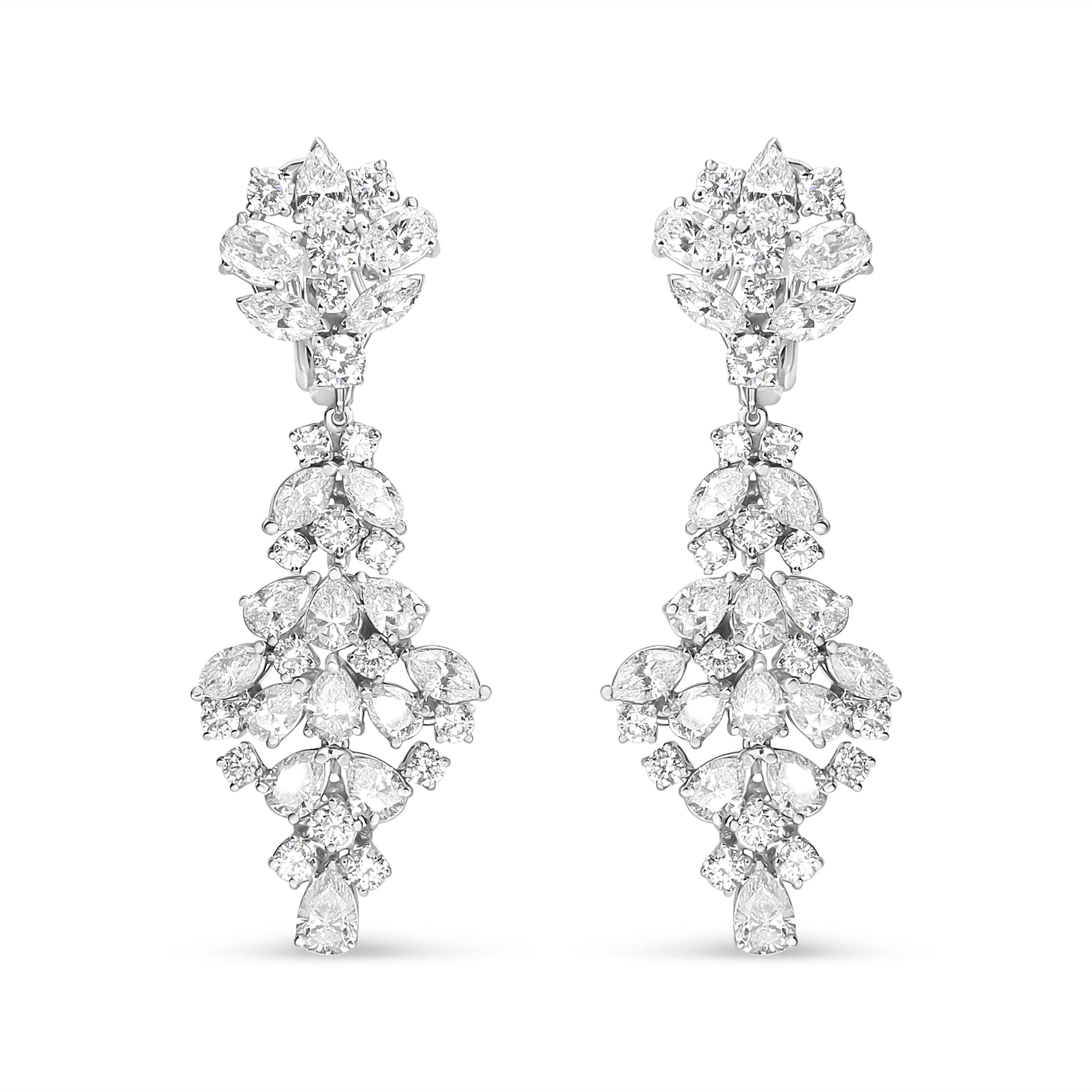 18K White Gold 9 1/2 Cttw Diamond Cluster Drop Dangle Clip-On Earrings (F-G Color, VS1-VS2 Clarity) Bids.com