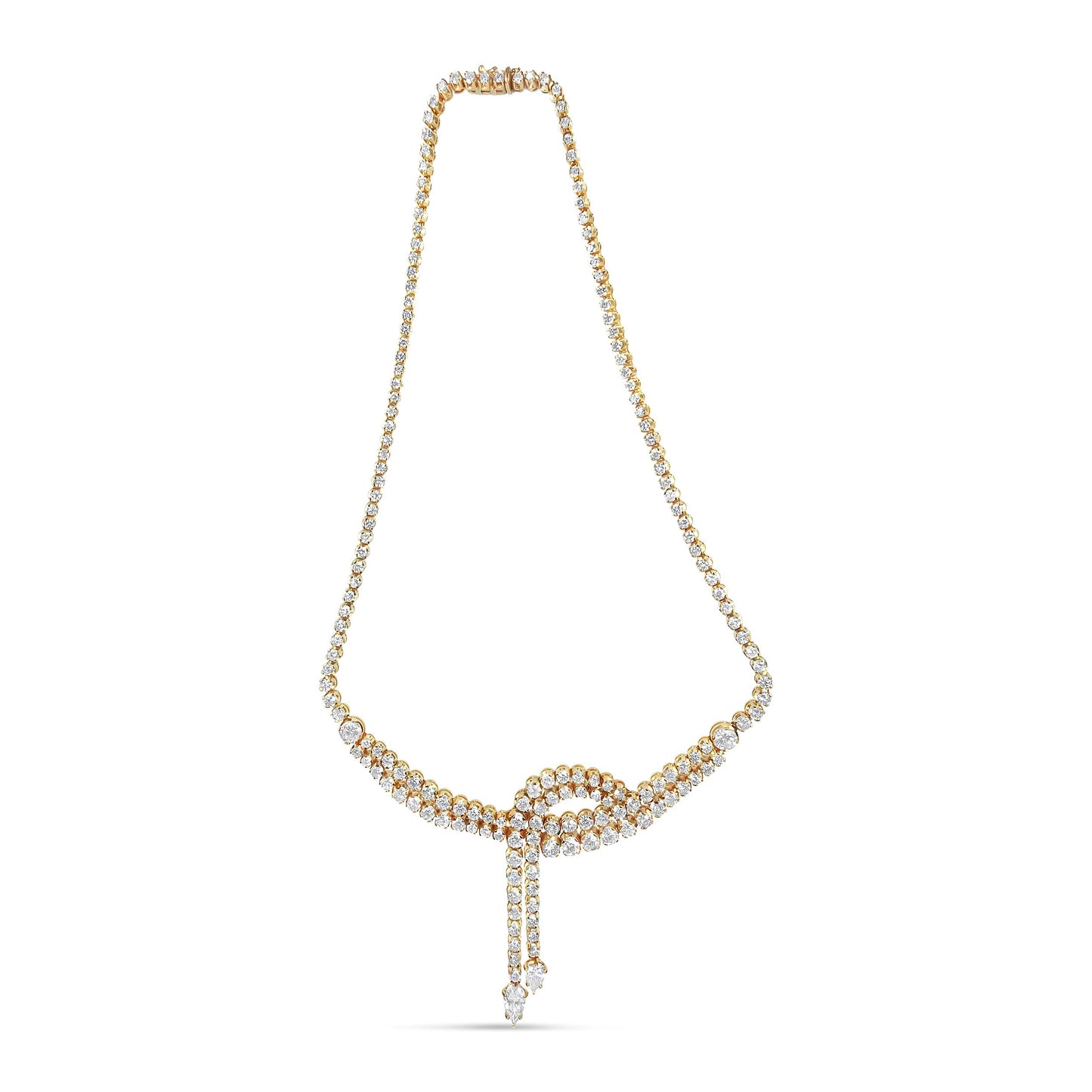 14k Yellow Gold 17.0 Cttw Diamond Double Row Lariat 18" Inch Tennis Necklace with Pear Shape Diamond Drop Tips (I-J Color, VS2-SI1 Clarity) Bids.com