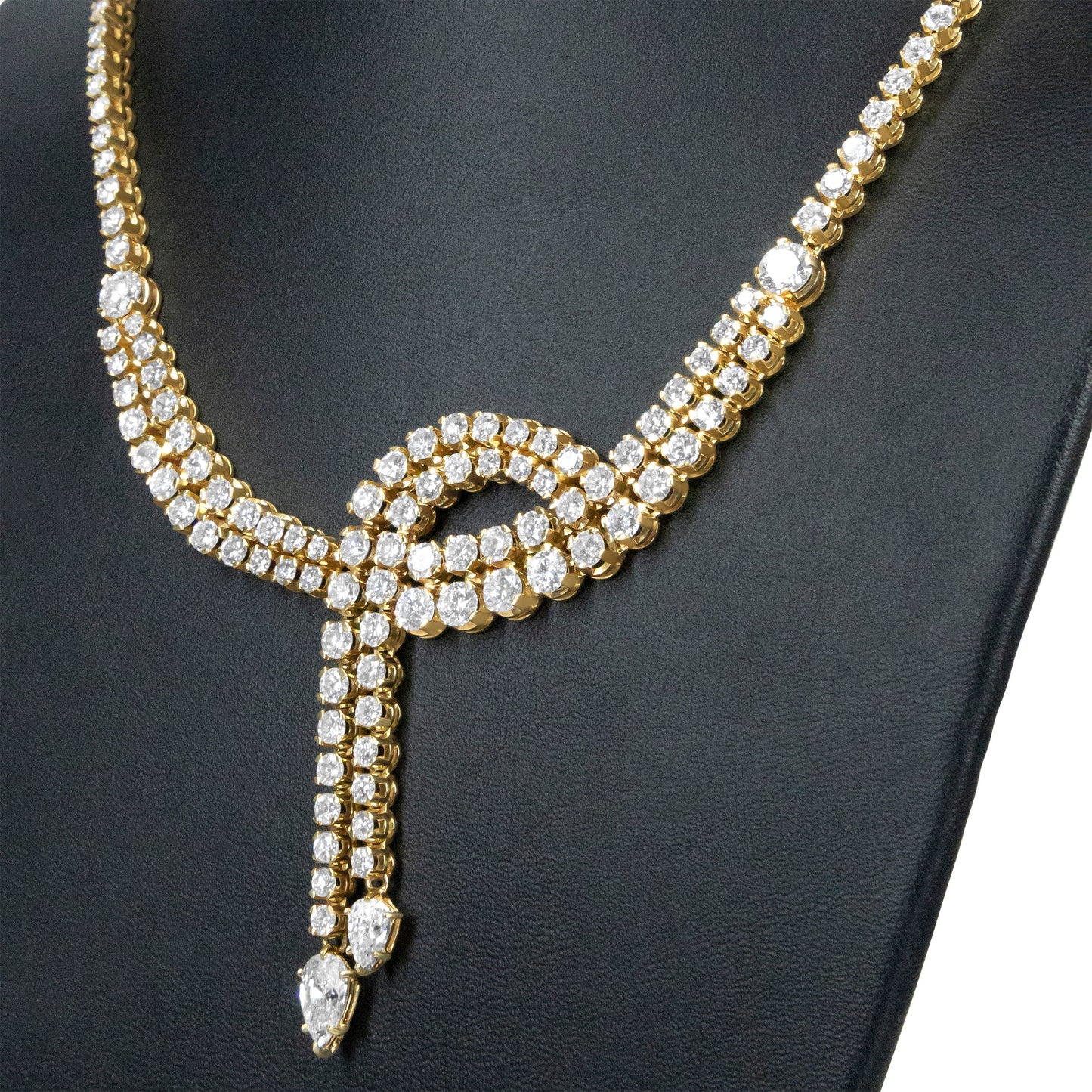 14k Yellow Gold 17.0 Cttw Diamond Double Row Lariat 18" Inch Tennis Necklace with Pear Shape Diamond Drop Tips (I-J Color, VS2-SI1 Clarity) Bids.com