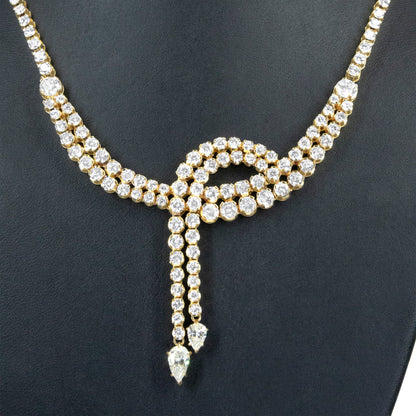14k Yellow Gold 17.0 Cttw Diamond Double Row Lariat 18" Inch Tennis Necklace with Pear Shape Diamond Drop Tips (I-J Color, VS2-SI1 Clarity) Bids.com