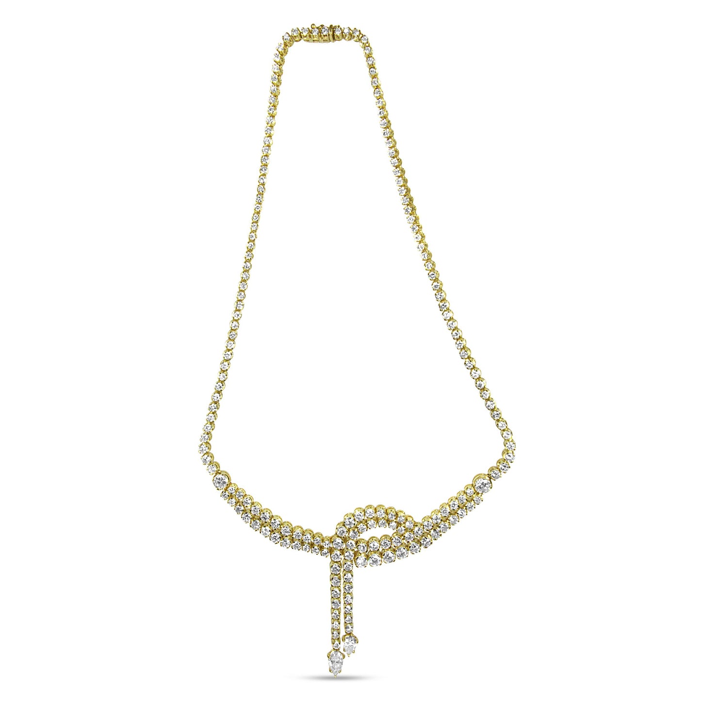 14k Yellow Gold 17.0 Cttw Diamond Double Row Lariat 18" Inch Tennis Necklace with Pear Shape Diamond Drop Tips (I-J Color, VS2-SI1 Clarity) Bids.com