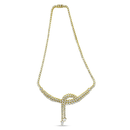 14k Yellow Gold 17.0 Cttw Diamond Double Row Lariat 18" Inch Tennis Necklace with Pear Shape Diamond Drop Tips (I-J Color, VS2-SI1 Clarity) Bids.com