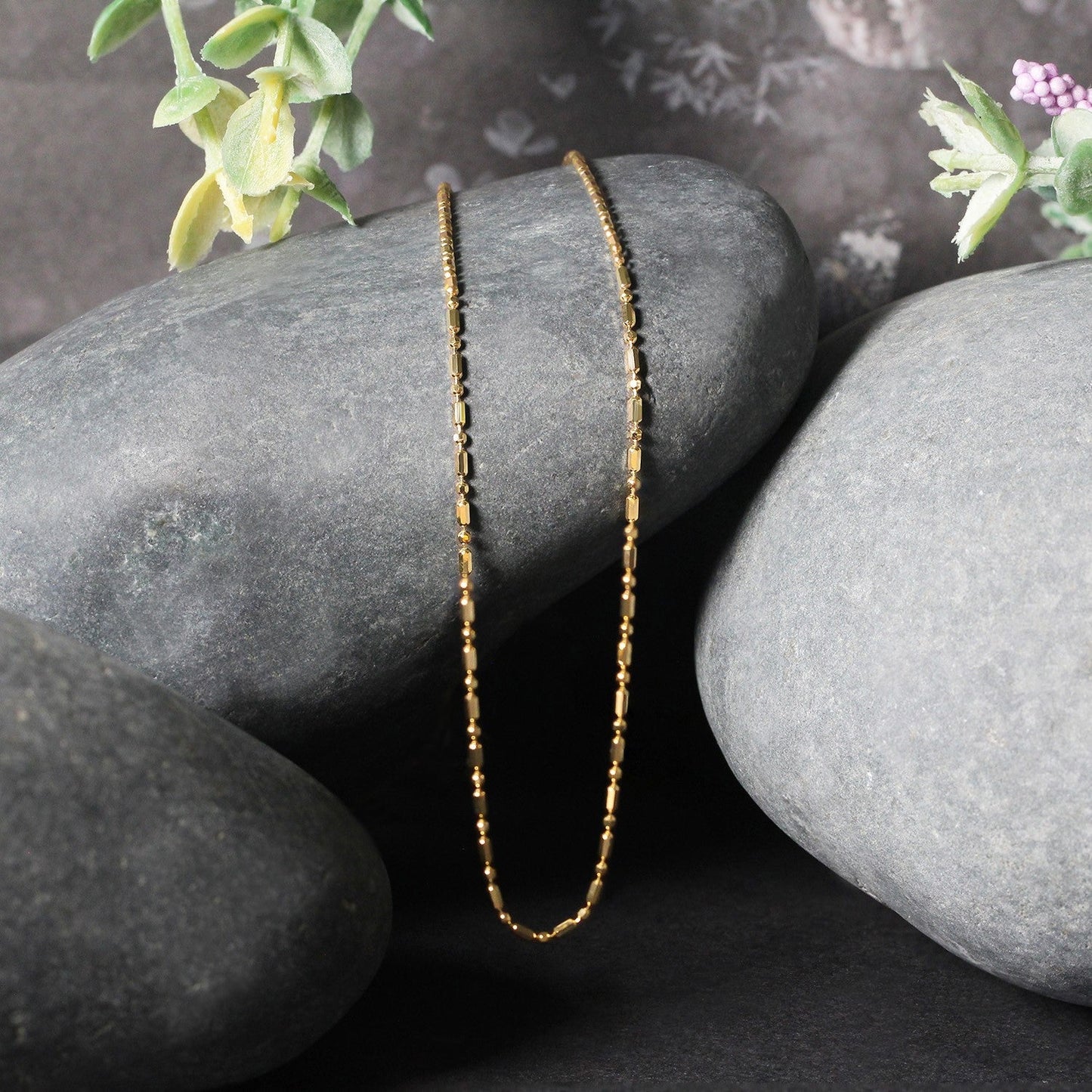 14k Yellow Gold Diamond-Cut Alternating Bead Chain 1.2mm Bids.com
