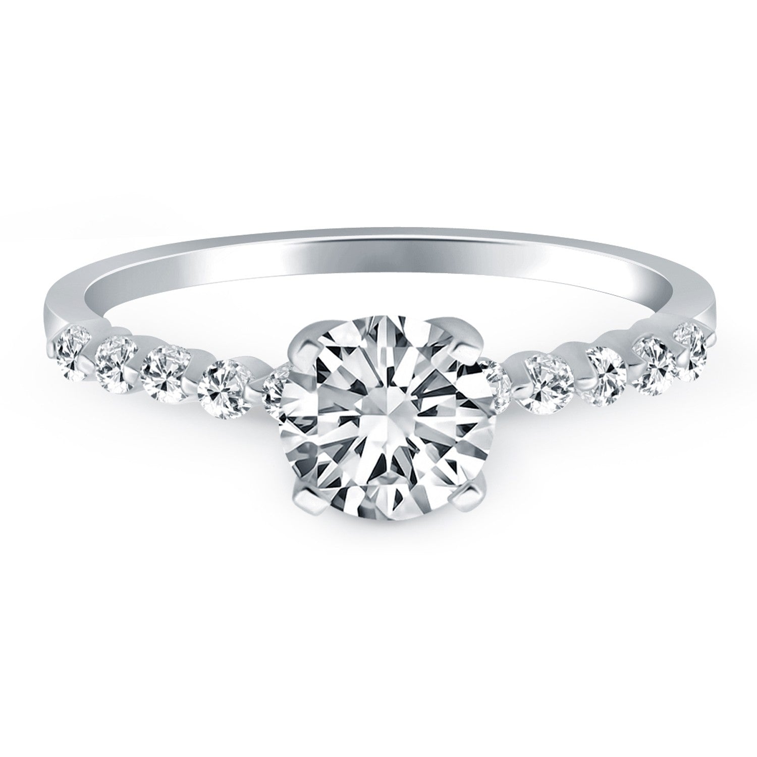 14k White Gold Diamond Engagement Ring with Shared Prong Diamond Accents Bids.com