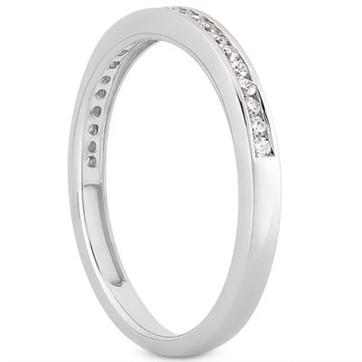 14k White Gold Slender Channel Set Diamond Wedding Ring Band Set 1/2 Around Bids.com