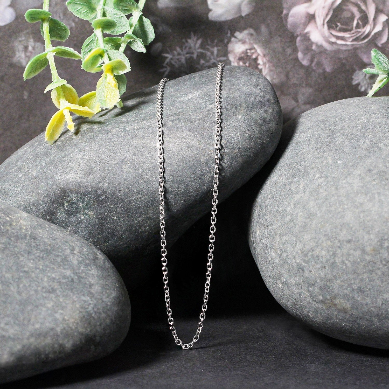 14k White Gold Diamond Cut Cable Link Chain 1.5mm Bids.com