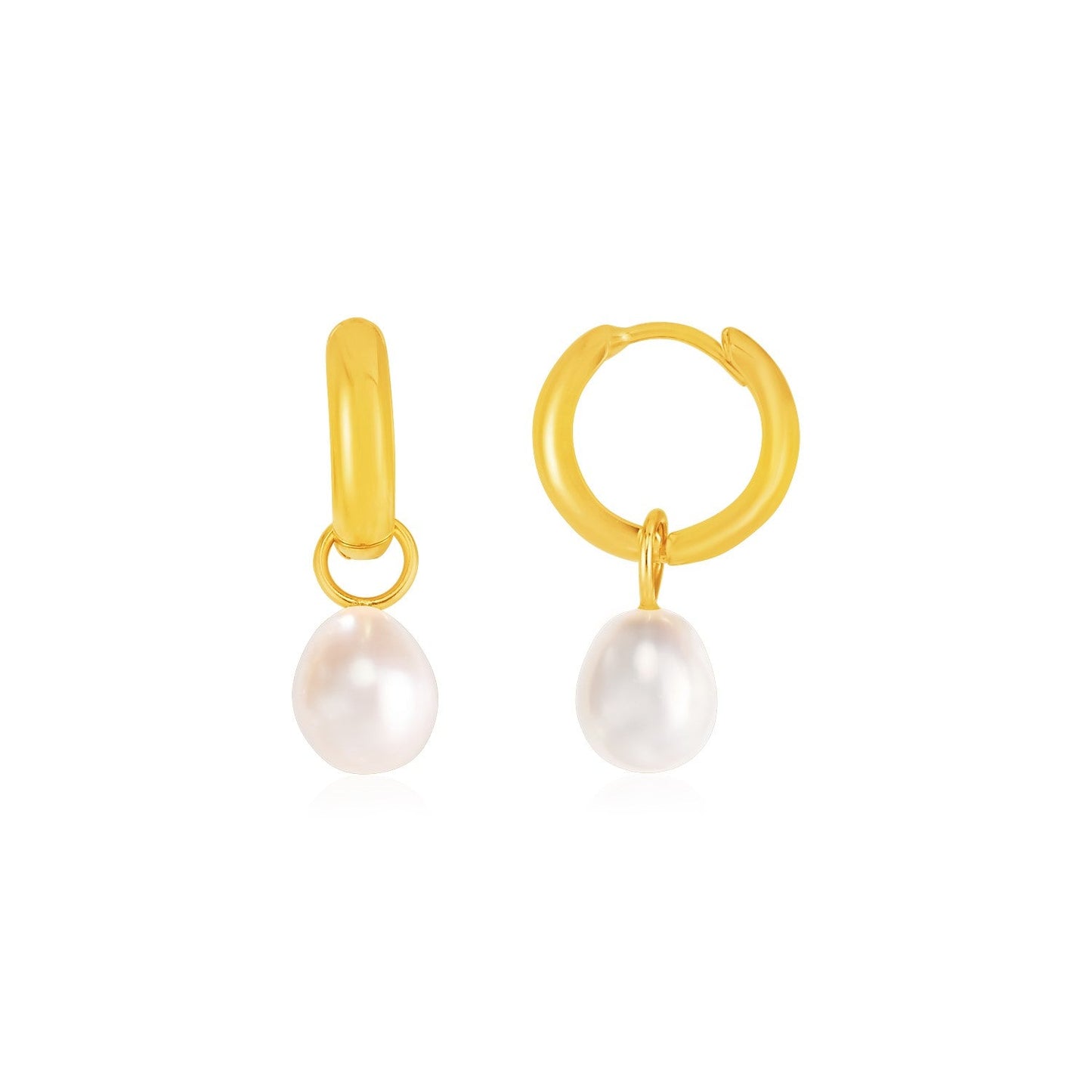 14k Yellow Gold Small Hoop Earrings with Pearls Bids.com