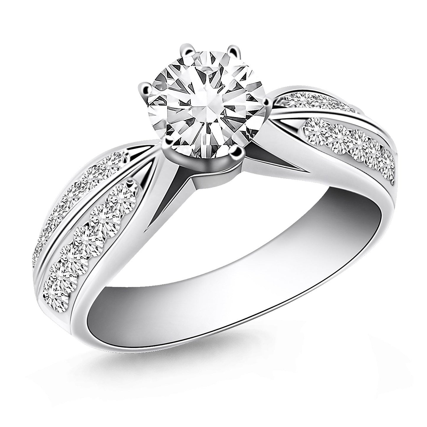 14k White Gold Cathedral Double Row Pave Diamond Engagement Ring Bids.com