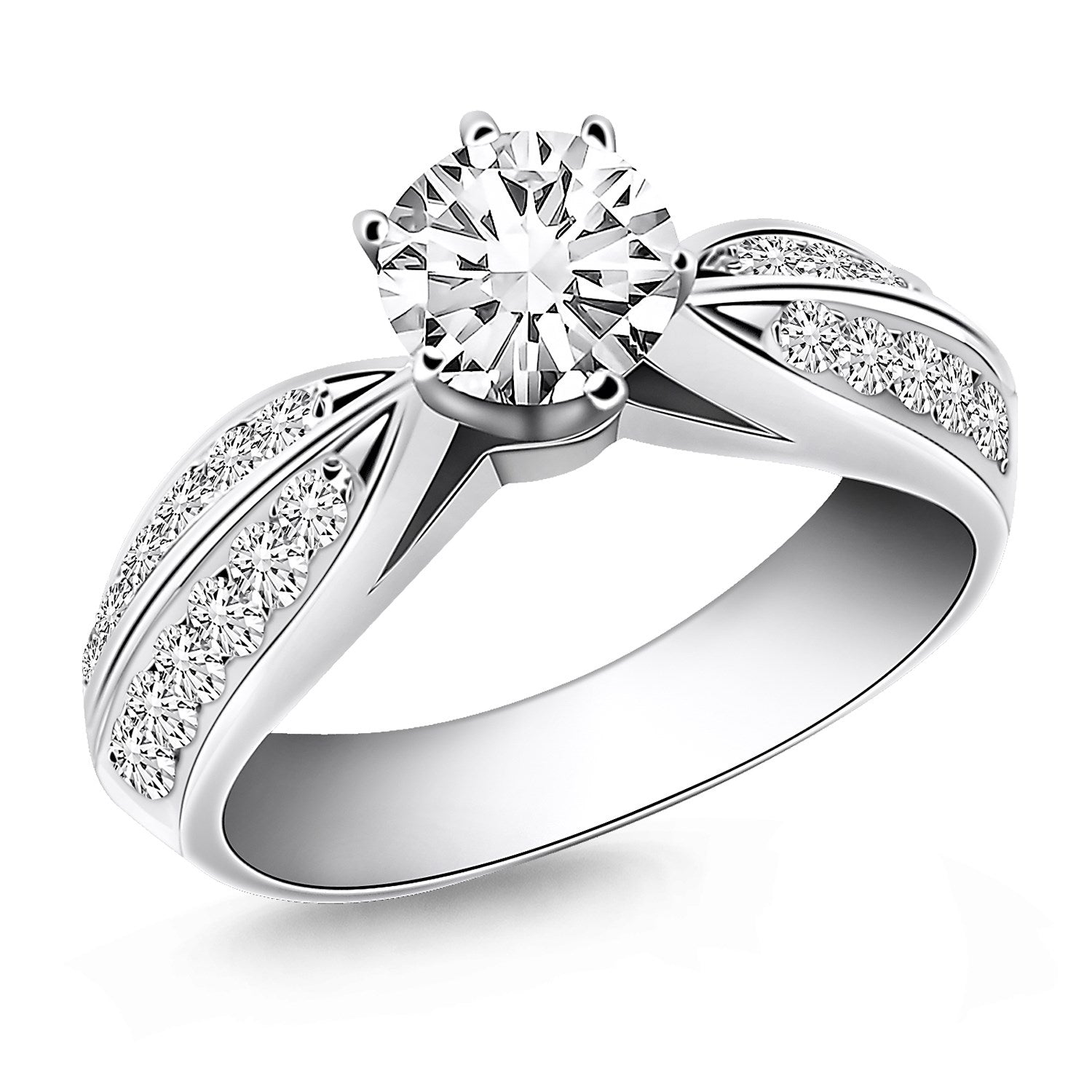 14k White Gold Cathedral Double Row Pave Diamond Engagement Ring Bids.com