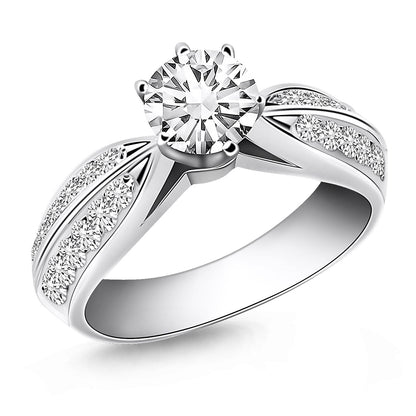 14k White Gold Cathedral Double Row Pave Diamond Engagement Ring Bids.com