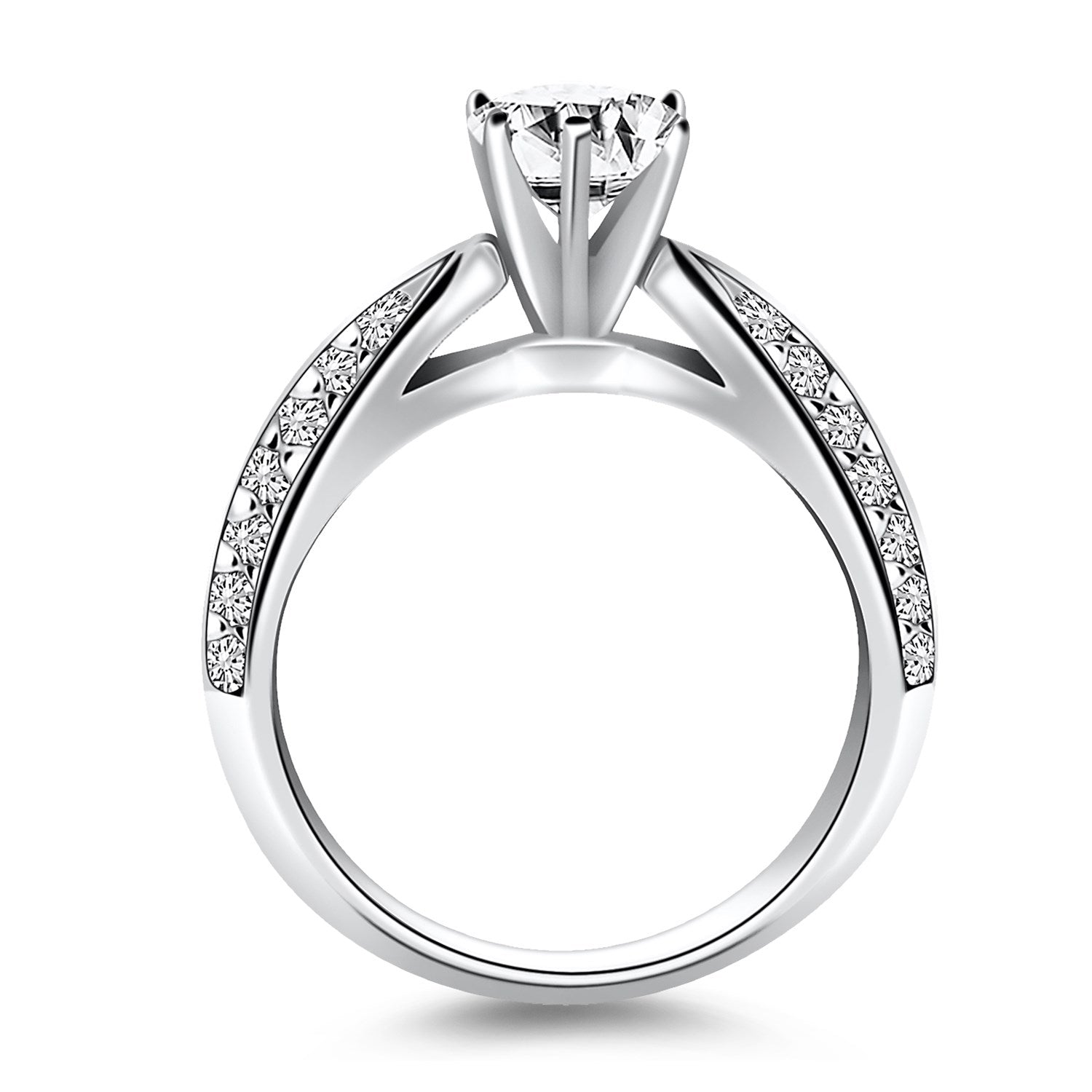 14k White Gold Cathedral Double Row Pave Diamond Engagement Ring Bids.com
